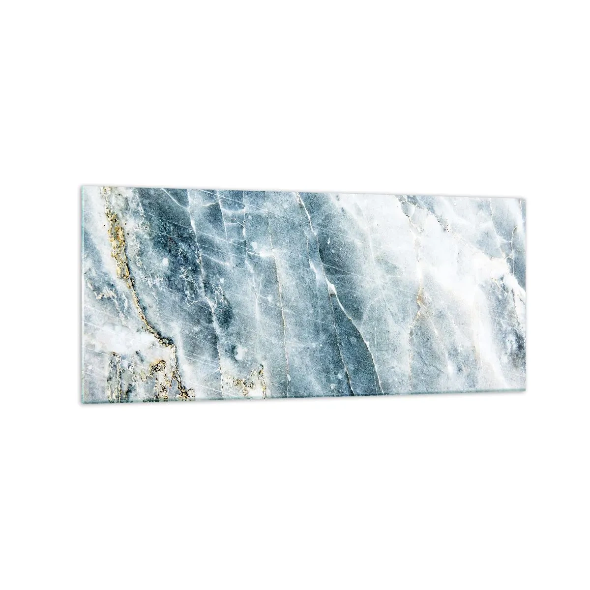 Glasbild - Bild auf glas - Marmorstruktur in Blau- und Weißtönen - 120x50cm - Eiswelt - Moderne Wanddekoration für Wohnzimmer und Schlafzimmer ARTTOR