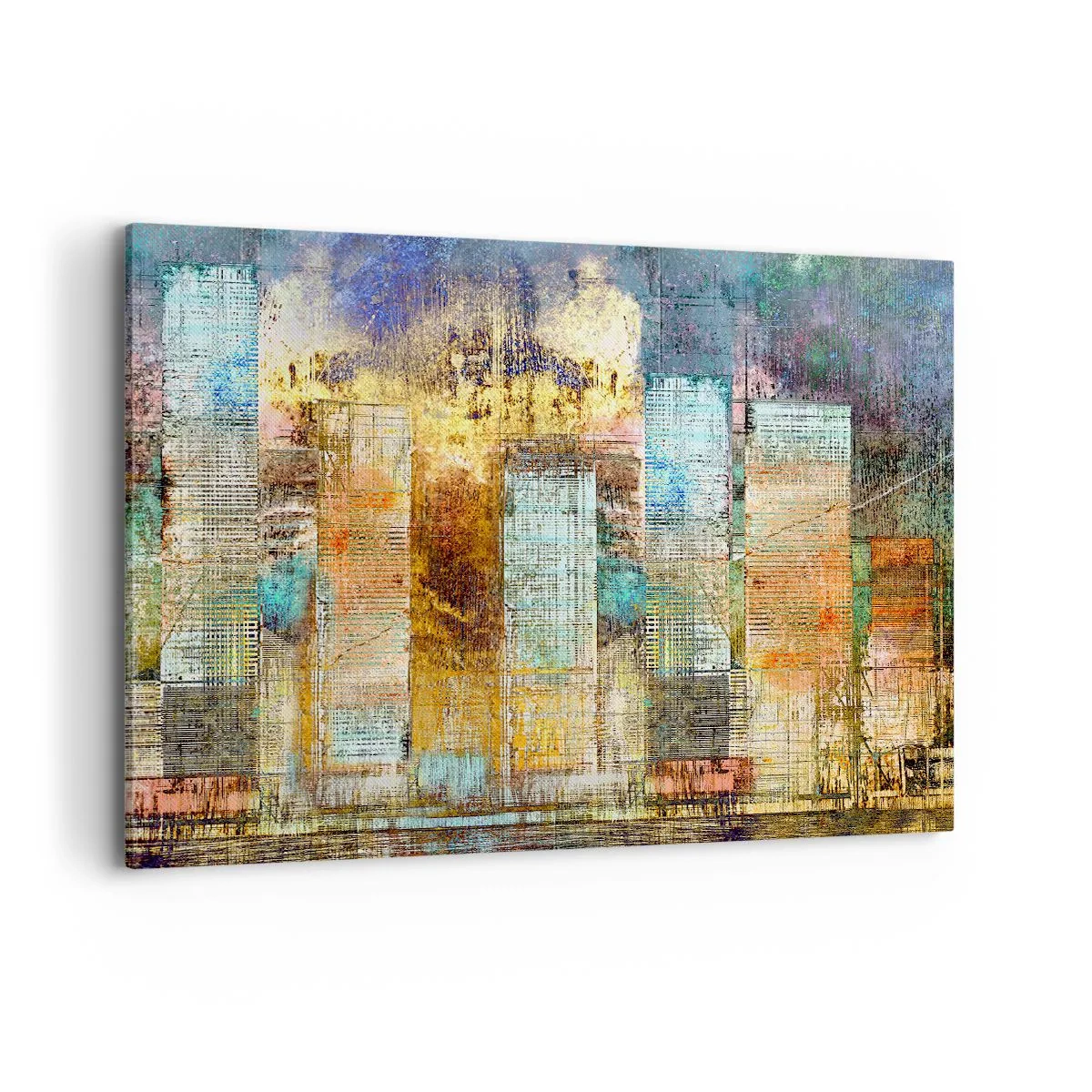 Bild auf Leinwand - Leinwandbild - Abstrakte Wolkenkratzer im Industriestil - 100x70cm - Sonnige Metropole - Moderne Wanddekoration für Wohnzimmer und Schlafzimmer ARTTOR