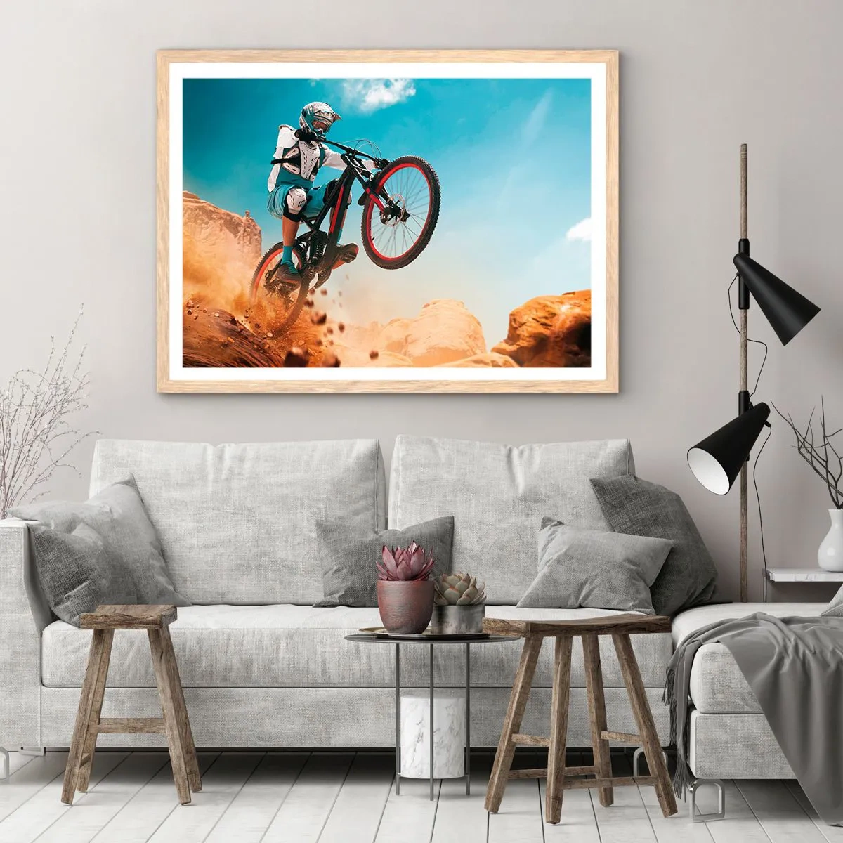 Poster in einem Rahmen aus heller Eiche - Fahrrad-Wahnsinn-Dämon - 100x70 cm