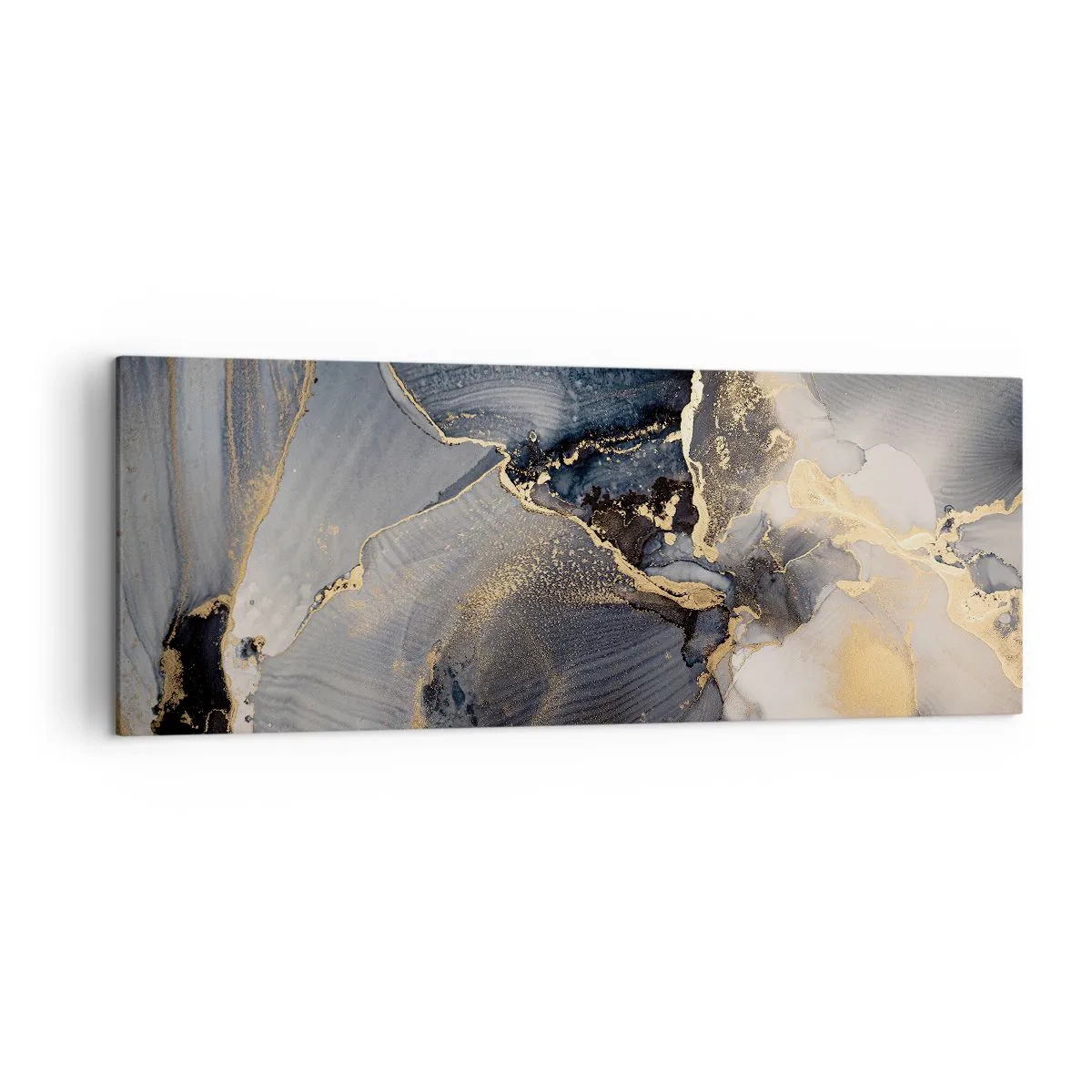 Bild auf Leinwand - Leinwandbild - Abstraktes Gold und Grau auf Leinwand - 140x50cm - Leben aus Stein - Moderne Wanddekoration für Wohnzimmer und Schlafzimmer ARTTOR