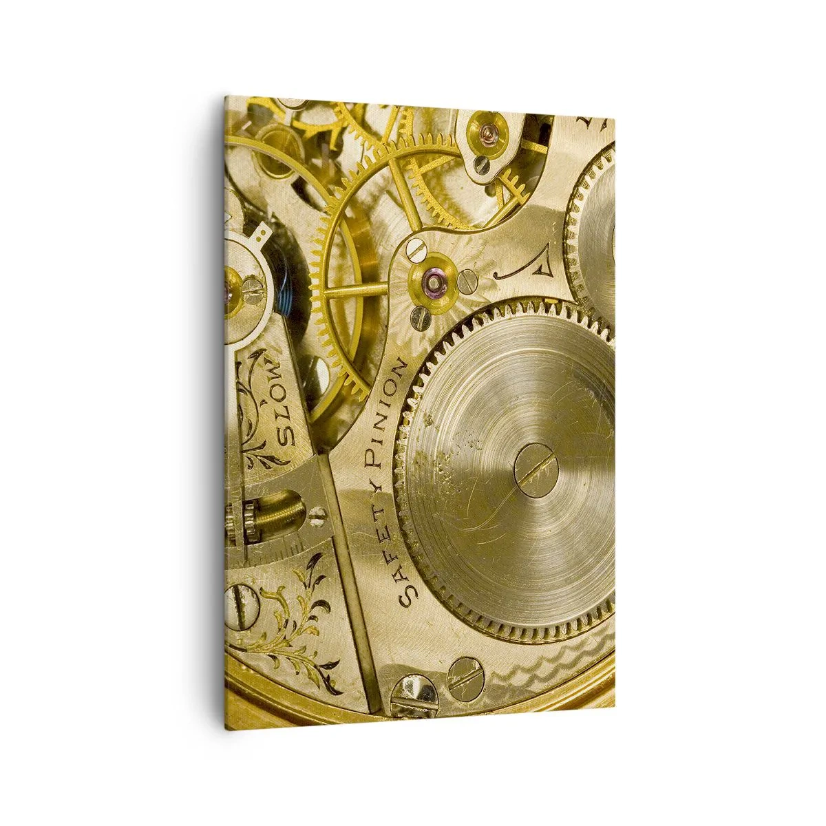 Bild auf Leinwand - Leinwandbild - Uhrwerk mit sichtbaren Zahnrädern und Details - 70x100cm - Geh mit der Zeit - Moderne Wanddekoration für Wohnzimmer und Schlafzimmer ARTTOR