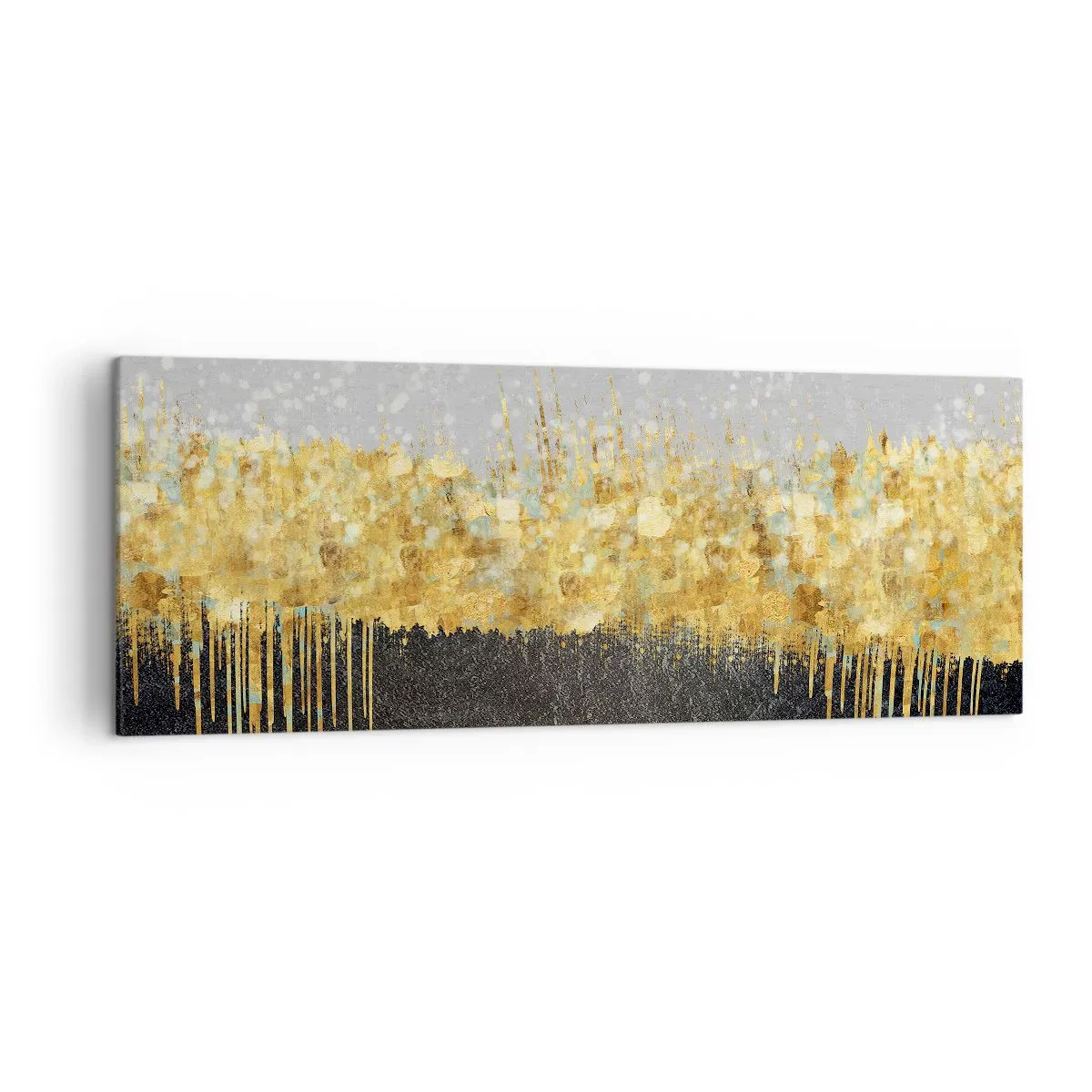 Bild auf Leinwand - Leinwandbild - Abstrakte Komposition in Gold- und Schwarztönen - 140x50cm - Nach innen und nach oben - Moderne Wanddekoration für Wohnzimmer und Schlafzimmer ARTTOR