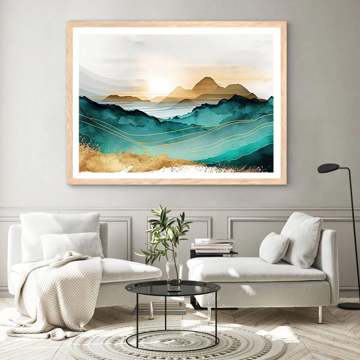 Poster in einem Rahmen aus heller Eiche - Am Rande der Abstraktion – Landschaft - 40x30 cm