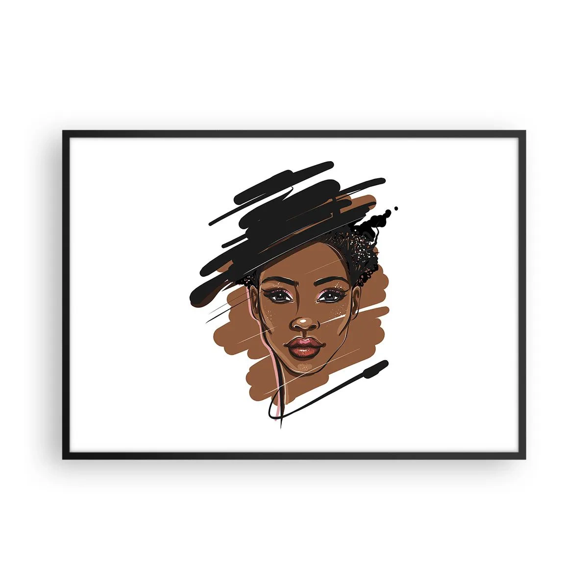 Poster in einem schwarzem Rahmen - Porträt einer Frau mit künstlerischen Pinselstrichen - 100x70cm - Süß wie Schokolade - Moderne Wanddekoration für Wohnzimmer und Schlafzimmer ARTTOR