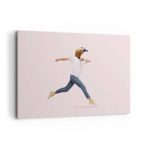 Bild auf Leinwand - Leinwandbild - Eine surrealistische Figur mit einem Entenkopf in Bewegung - 120x80cm - Eine Prise Absurdität - Moderne Wanddekoration für Wohnzimmer und Schlafzimmer ARTTOR