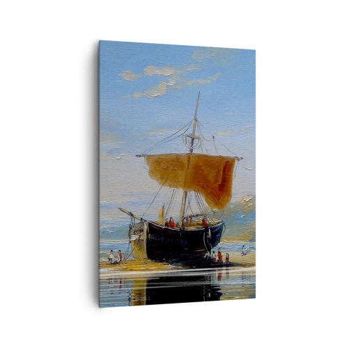 Bild auf Leinwand - Leinwandbild - Ein Schiff an der Küste an einem sonnigen Tag - 80x120cm - Wasser, Land, Luft - Moderne Wanddekoration für Wohnzimmer und Schlafzimmer ARTTOR