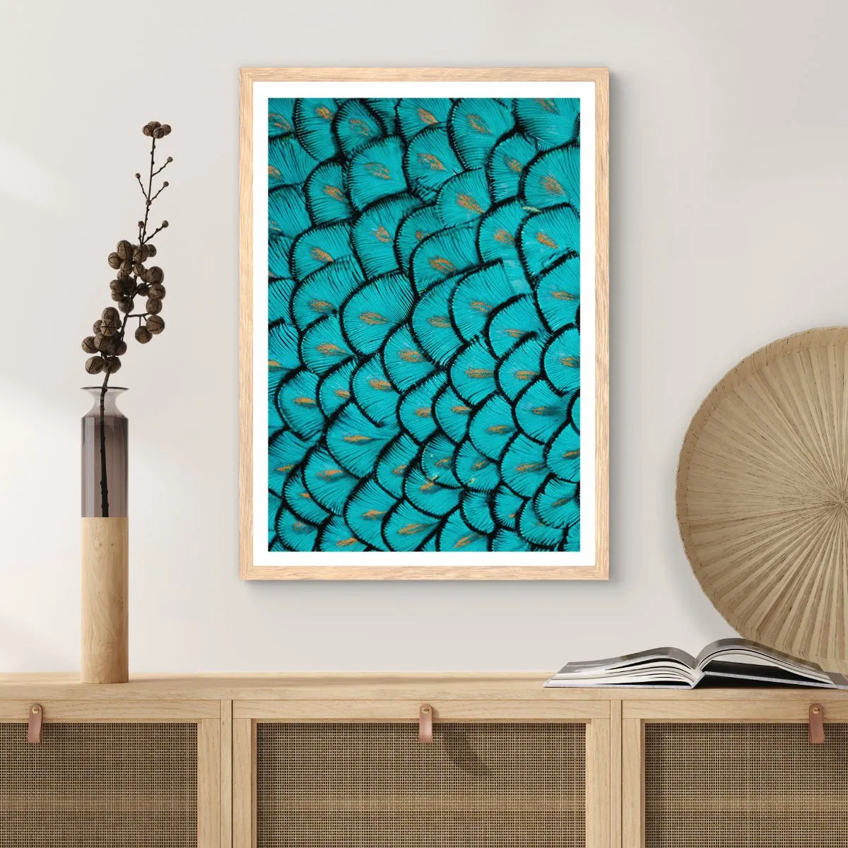 Poster in einem Rahmen aus heller Eiche - Große Federgala - 30x40 cm