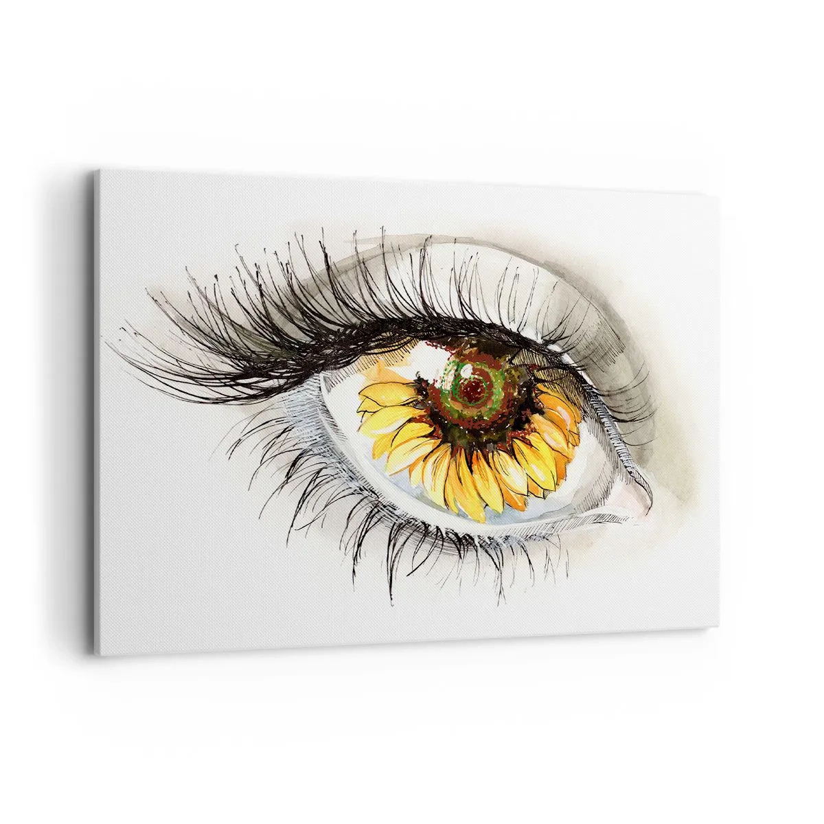 Bild auf Leinwand - Leinwandbild - Künstlerisches Auge mit sonnenblumenförmiger Iris - 100x70cm - Ein Look so heiß wie der Sommer - Moderne Wanddekoration für Wohnzimmer und Schlafzimmer ARTTOR