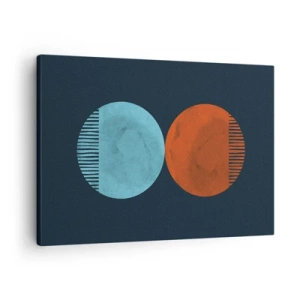Bild auf Leinwand - Leinwandbild - Minimalistisches Zweirad-Design in Blau und Orange - 70x50cm - Nur Geometrie? - Moderne Wanddekoration für Wohnzimmer und Schlafzimmer ARTTOR