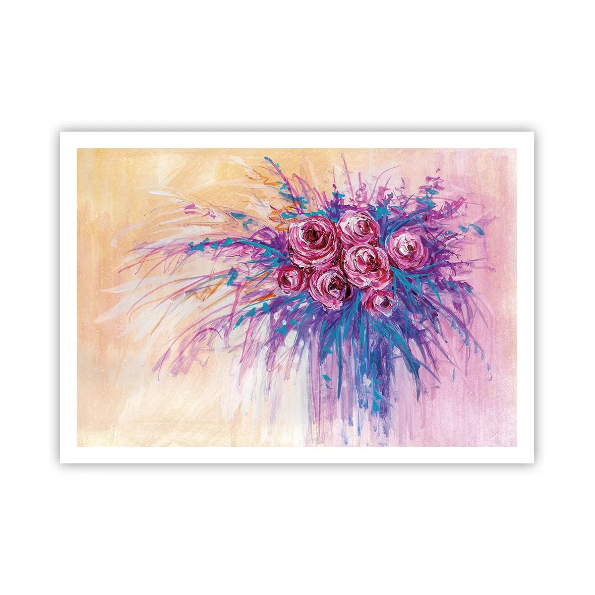 Poster - Ein Strauß Rosen in Pastellfarben - 100x70cm - Rosenbrunnen - Moderne Wanddekoration für Wohnzimmer und Schlafzimmer ARTTOR