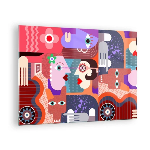 Glasbild - Bild auf glas - Eine abstrakte Komposition aus Gesichtern und Formen in intensiven Farben. - 70x50cm - Augenhöhe - Moderne Wanddekoration für Wohnzimmer und Schlafzimmer ARTTOR