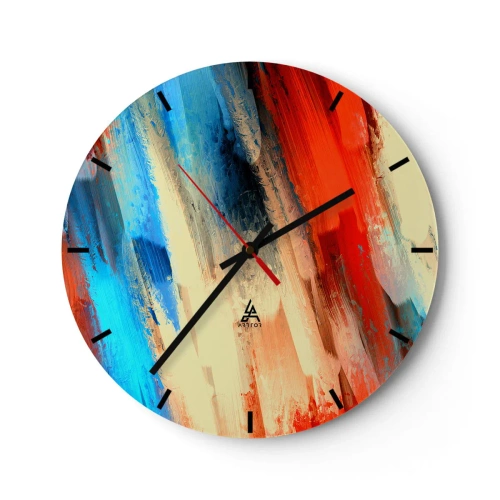 Wanduhr - Glasuhr - Abstrakte Pinselstriche in warmen und kühlen Tönen - 30x30cm - Eine Kaskade von Farben - Moderne Wanddekoration für Wohnzimmer, Küche und Schlafzimmer ARTTOR