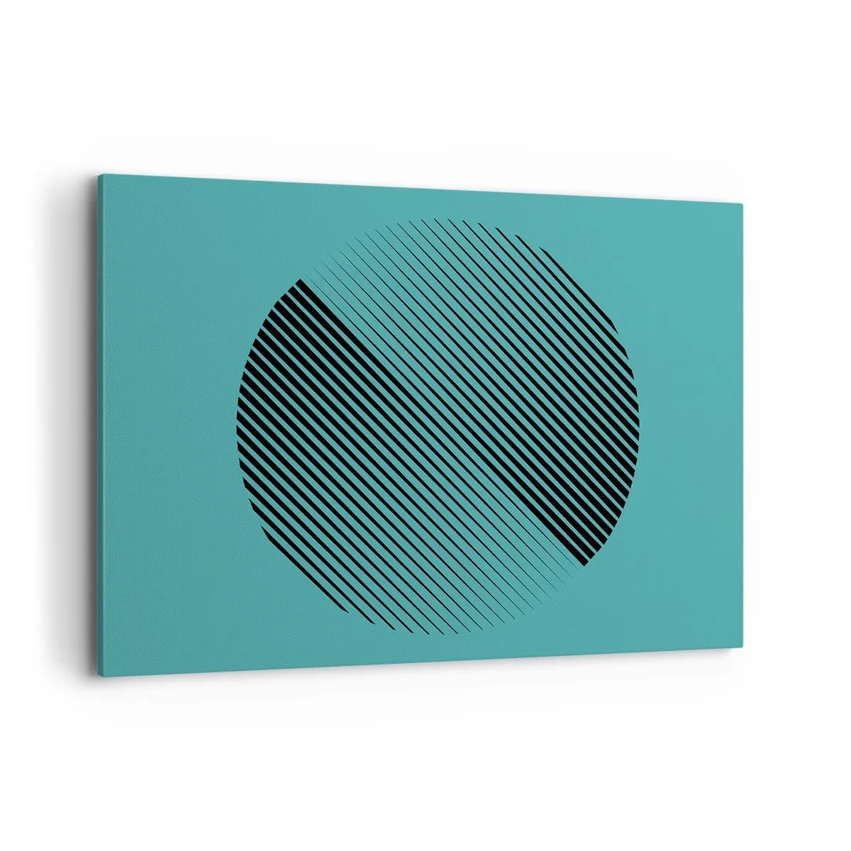 Bild auf Leinwand - Leinwandbild - Ein minimalistischer Kreis mit Linien auf türkisfarbenem Hintergrund. - 100x70cm - Kreis – eine geometrische Variante - Moderne Wanddekoration für Wohnzimmer und Schlafzimmer ARTTOR