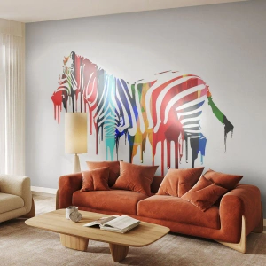 Fototapete Premium Canvas - Abstraktes Zebra in bunten Farben mit Lackeffekt - 100x70cm - Nicht nur schwarz-weiß - Moderne Wanddekoration für Wohnzimmer und Schlafzimmer ARTTOR
