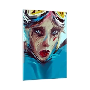 Glasbild - Bild auf glas - Porträt einer Frau in dynamischen Farben und einem abstrakten Stil - 80x120cm - Strassenkämpferin - Moderne Wanddekoration für Wohnzimmer und Schlafzimmer ARTTOR