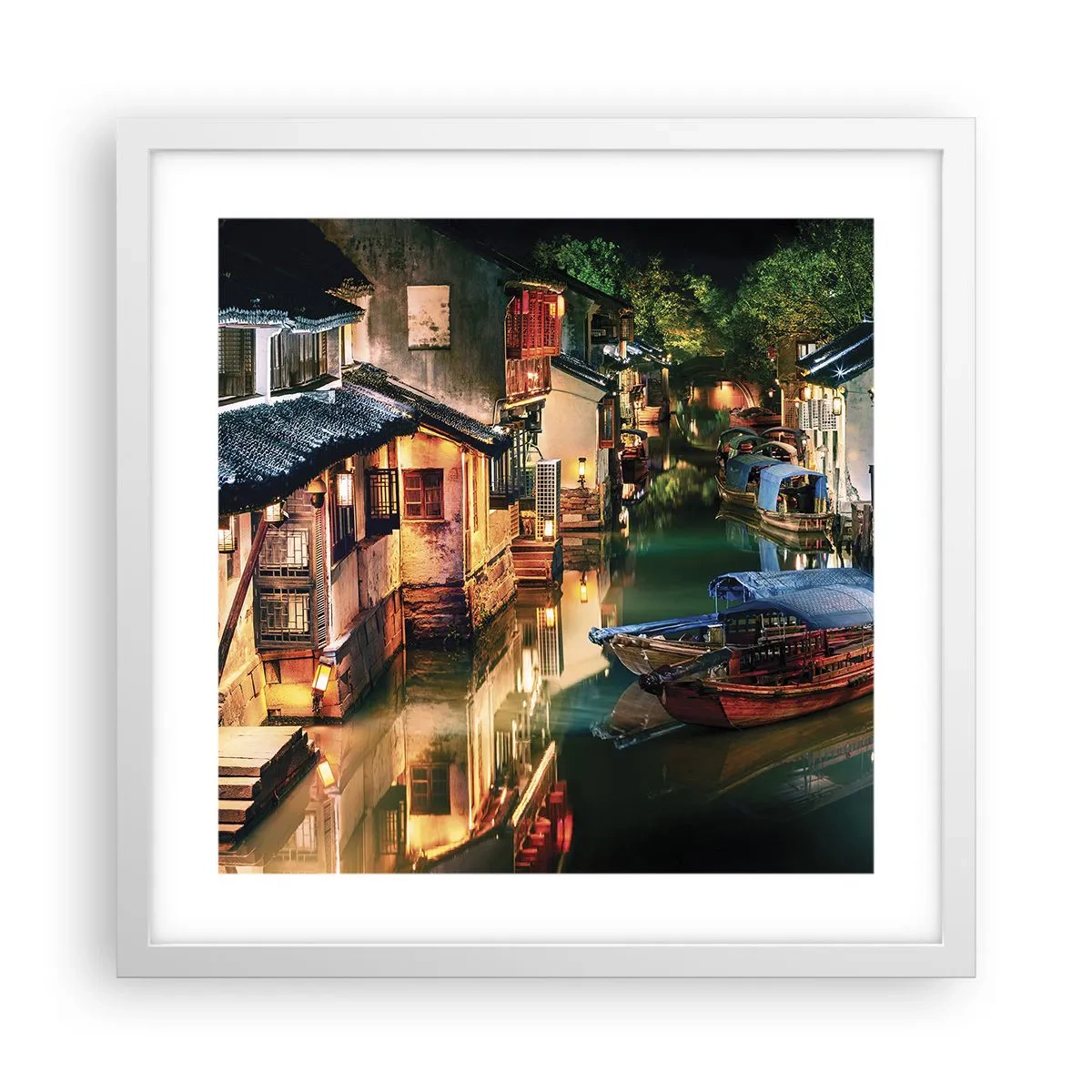 Poster in einem weißen Rahmen - Ein Abend auf einer chinesischen Straße - 40x40 cm