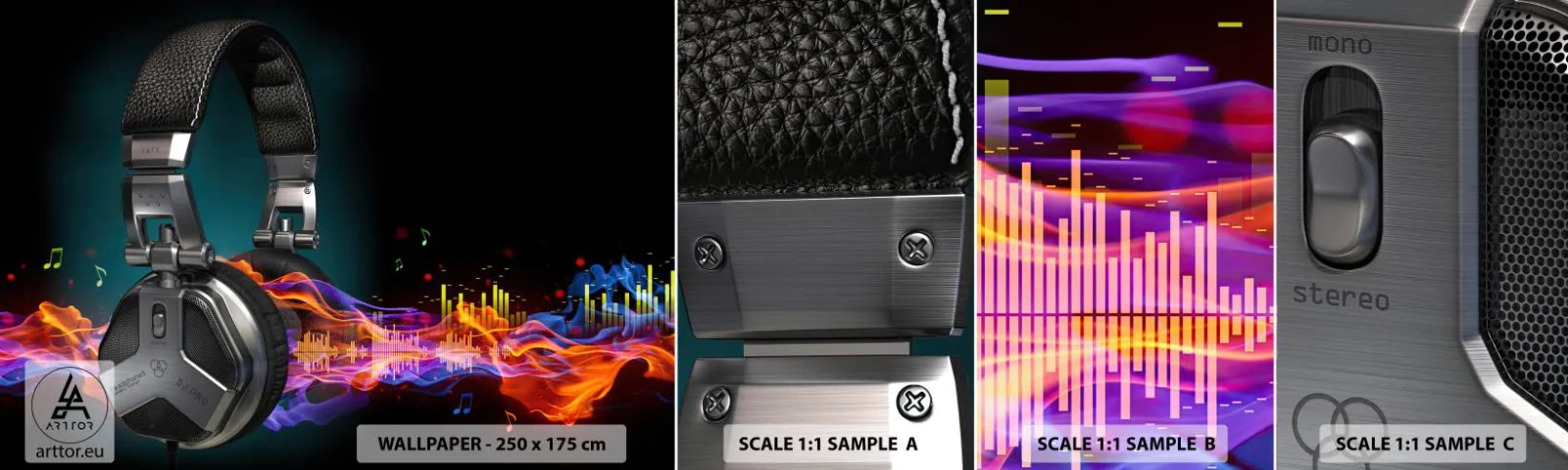 Fototapeten Muster Selbstklebend Deluxe Sticker - Feuer der Musik - Abstraktion, Musik, Kopfhörer - 100x30 cm