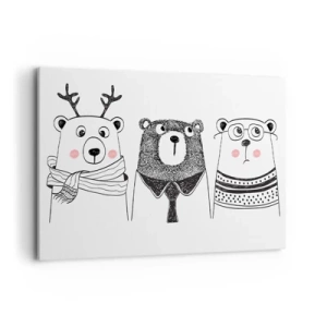 Bild auf Leinwand - Leinwandbild - Drei lustige Bären im minimalistischen Stil - 100x70cm - Teddybär, Teddybär und Bär - Moderne Wanddekoration für Wohnzimmer und Schlafzimmer ARTTOR