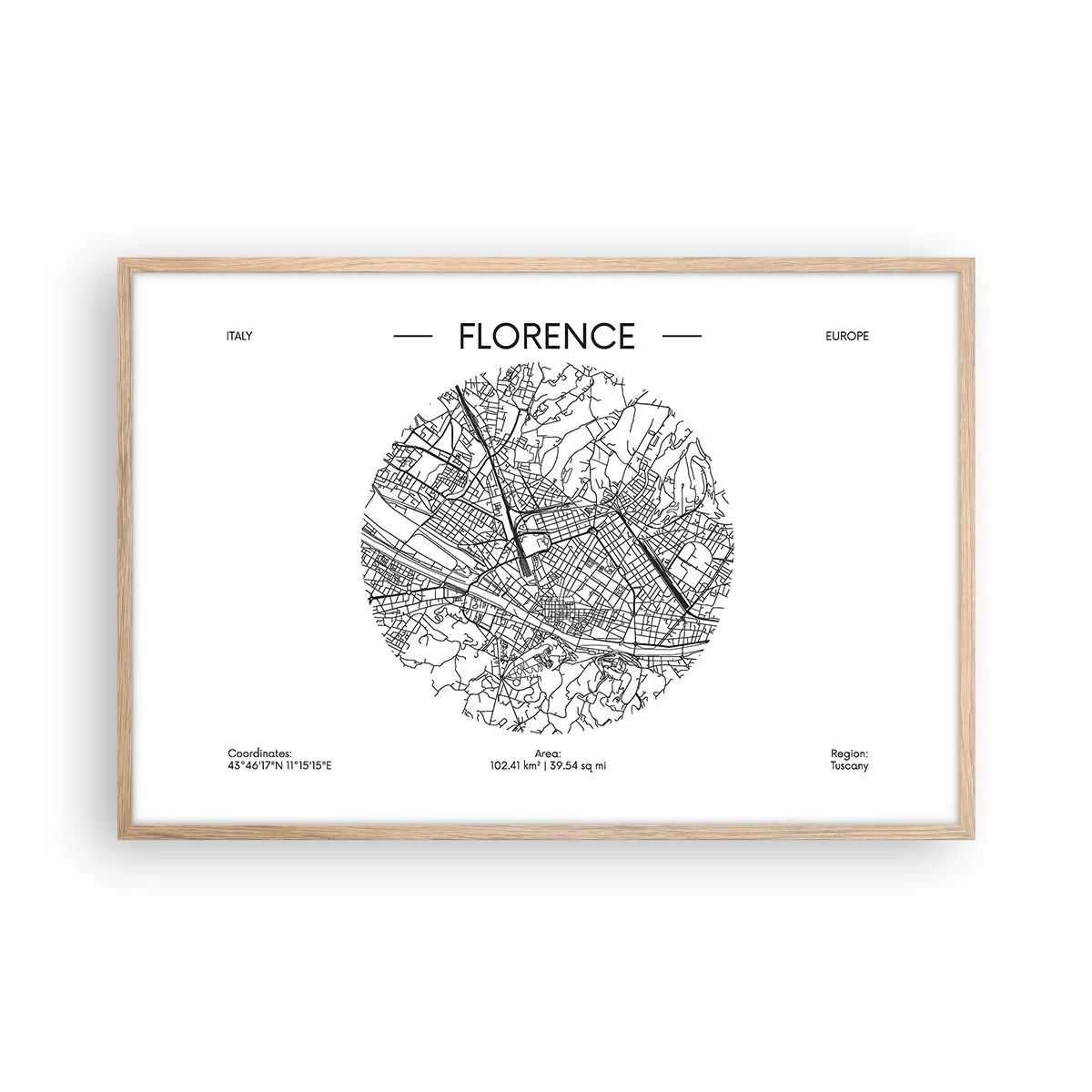 Poster in einem Rahmen aus heller Eiche - Anatomie von Florenz - 91x61 cm