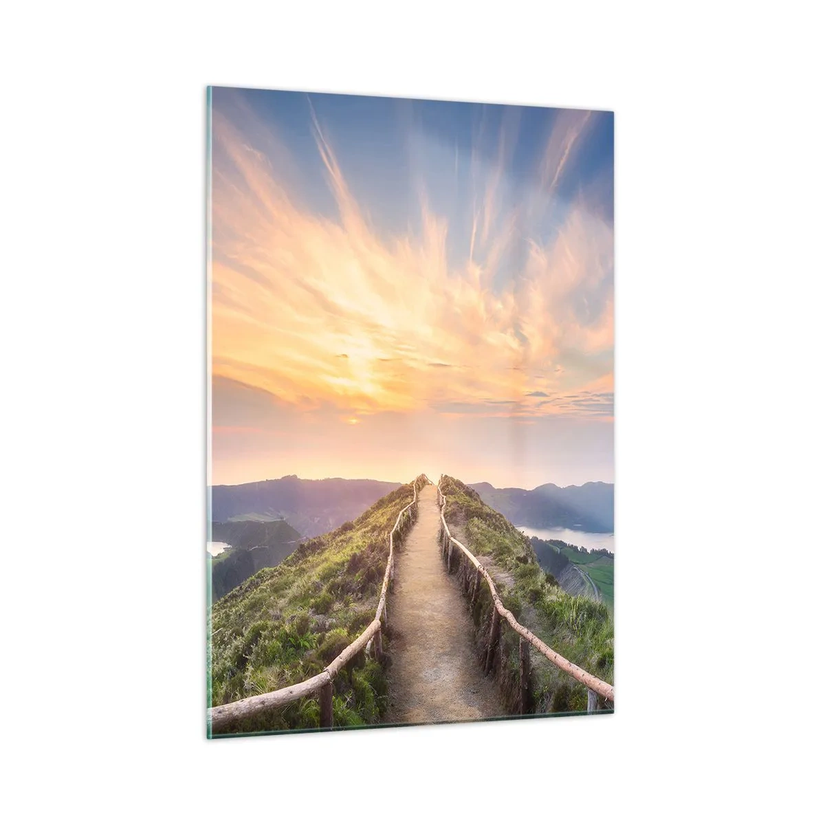 Glasbild - Bild auf glas - Hügelpfad mit Blick auf den Sonnenuntergang - 50x70cm - Nah am Himmel - Moderne Wanddekoration für Wohnzimmer und Schlafzimmer ARTTOR