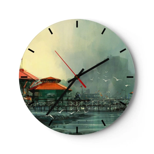 Wanduhr - Glasuhr - Ein sonniger Tag im Hafen - 40x40 cm