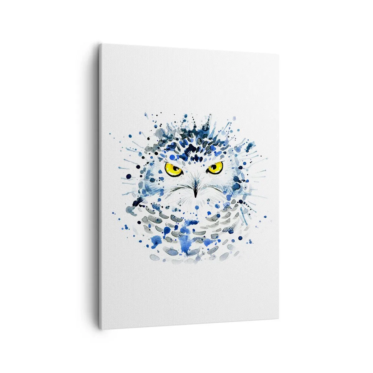 Bild auf Leinwand - Leinwandbild - Abstraktes Porträt einer Eule in blauen und gelben Farben - 50x70cm - Direkt in die Augen - Moderne Wanddekoration für Wohnzimmer und Schlafzimmer ARTTOR