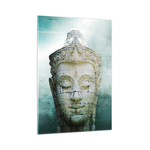 Glasbild - Bild auf glas - Buddha-Statue in mystischer Atmosphäre - 50x70cm - Auf der Suche nach dem Licht - Moderne Wanddekoration für Wohnzimmer und Schlafzimmer ARTTOR