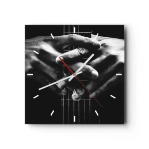 Wanduhr - Glasuhr - Hände auf einer Gitarre in einem monochromen Ton gefaltet - 30x30cm - Gebet des Künstlers - Moderne Wanddekoration für Wohnzimmer und Schlafzimmer ARTTOR