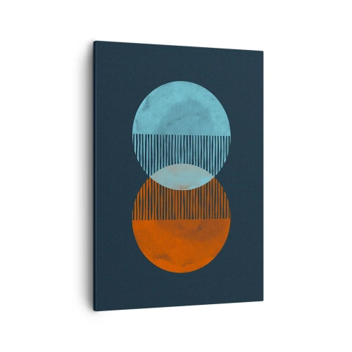 Bild auf Leinwand - Leinwandbild - Zwei orange und blaue Kreise auf dunklem Hintergrund - 50x70cm - Astronomische Fantasie - Moderne Wanddekoration für Wohnzimmer und Schlafzimmer ARTTOR