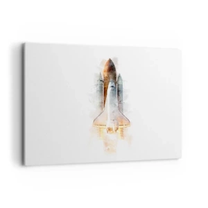 Bild auf Leinwand - Leinwandbild - Eine künstlerische Aquarell-Interpretation eines startenden Space Shuttles - 100x70cm - Entdecker für den Anfang - Moderne Wanddekoration für Wohnzimmer und Schlafzimmer ARTTOR