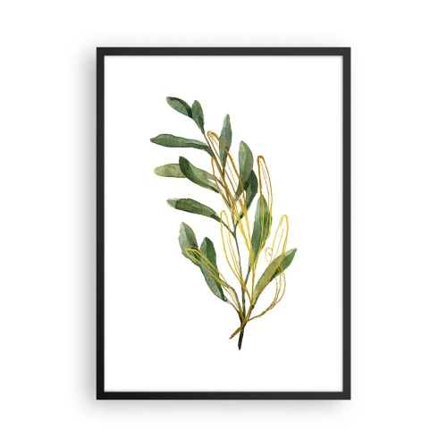 Poster in einem schwarzem Rahmen - Aquarellzweig mit zarten Goldakzenten - 50x70cm - Alles was gut ist - Moderne Wanddekoration für Wohnzimmer und Schlafzimmer ARTTOR