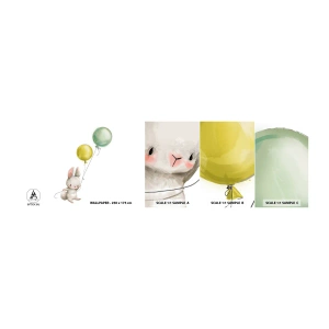 Fototapetenmuster Standard Eco - Ich werde auch fliegen! - Für Kinder, Kaninchen, Bunte Luftballons - 100x30 cm