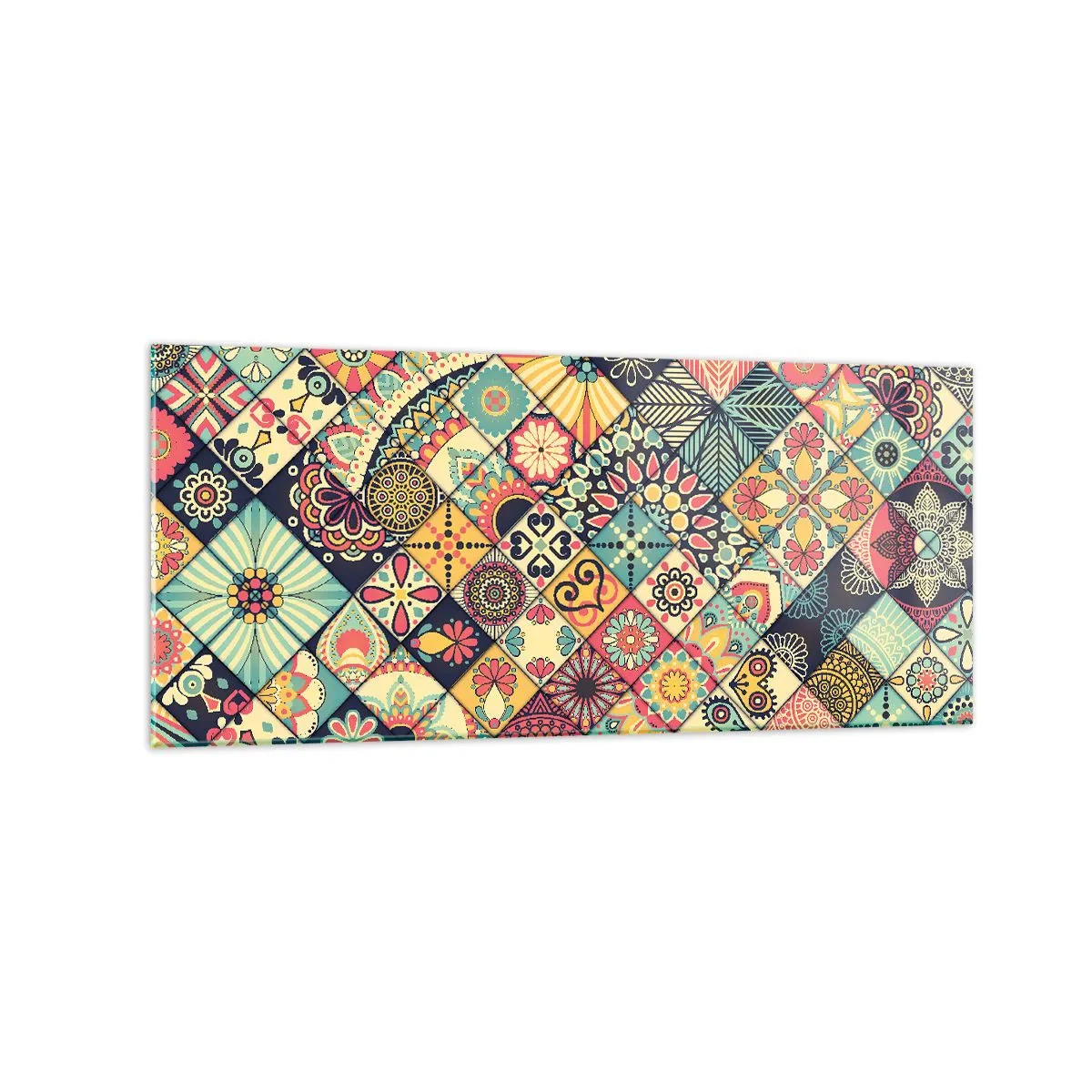 Glasbild - Bild auf glas - Bunte geometrische Muster, inspiriert vom marokkanischen Stil - 120x50cm - marokkanische Atmosphäre - Moderne Wanddekoration für Wohnzimmer und Schlafzimmer ARTTOR