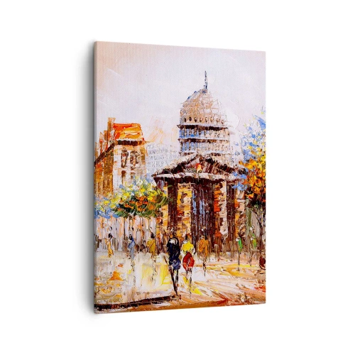 Bild auf Leinwand - Leinwandbild - Impressionistische Stadtszene mit historischem Gebäude - 50x70cm - Pariser Spaziergang - Moderne Wanddekoration für Wohnzimmer und Schlafzimmer ARTTOR