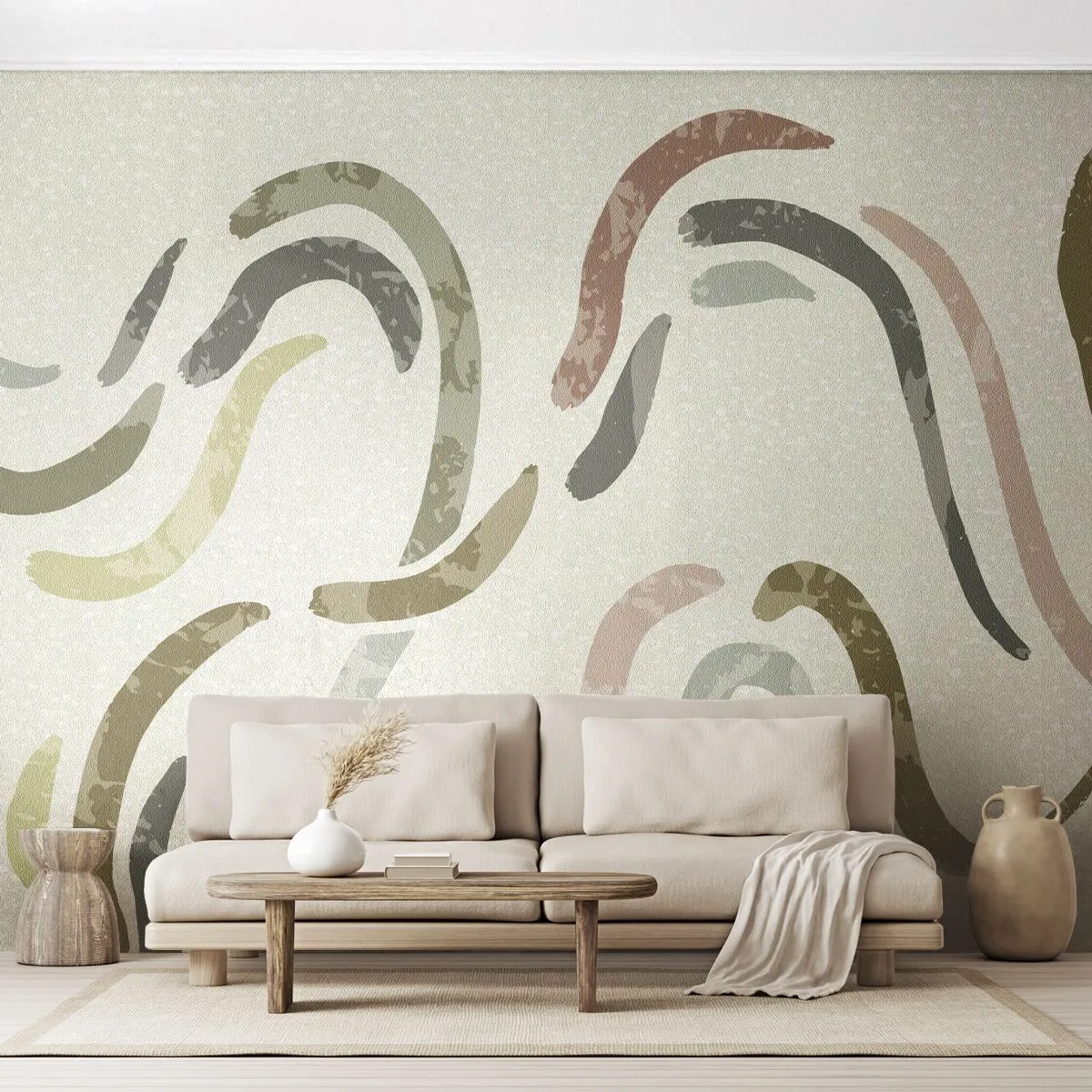 Fototapete Premium Sand - Bunte abstrakte Wellen auf hellem Hintergrund - 100x70cm - Fröhlicher Tanz der Abstraktion - Moderne Wanddekoration für Wohnzimmer und Schlafzimmer ARTTOR