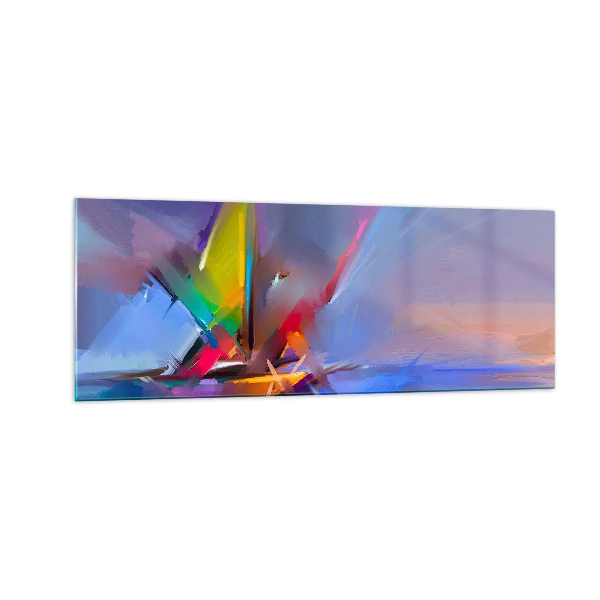 Glasbild - Bild auf glas - Abstrakte Komposition mit intensiven Farben - 140x50cm - Propeller wie ein Vogel - Moderne Wanddekoration für Wohnzimmer und Schlafzimmer ARTTOR