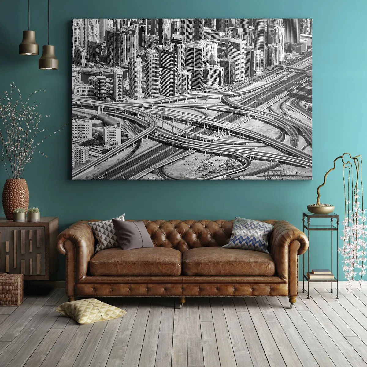 Bild auf Leinwand - Leinwandbild - Dubai aus der Vogelperspektive - 70x50cm - Dubai - die unmögliche Stadt - Moderne Wanddekoration für Wohnzimmer und Schlafzimmer ARTTOR