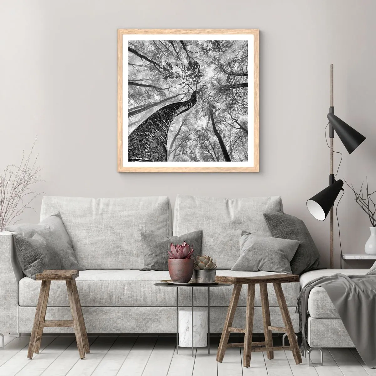 Poster in einem Rahmen aus heller Eiche - Rennen zum Licht - 50x50 cm