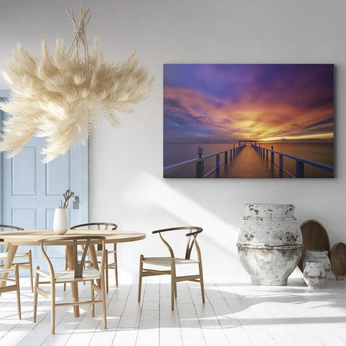 Bild auf Leinwand - Leinwandbild - Ein Steg, der bei Sonnenuntergang aufs Meer hinausführt - 100x70cm - Ohne Ende - Moderne Wanddekoration für Wohnzimmer und Schlafzimmer ARTTOR