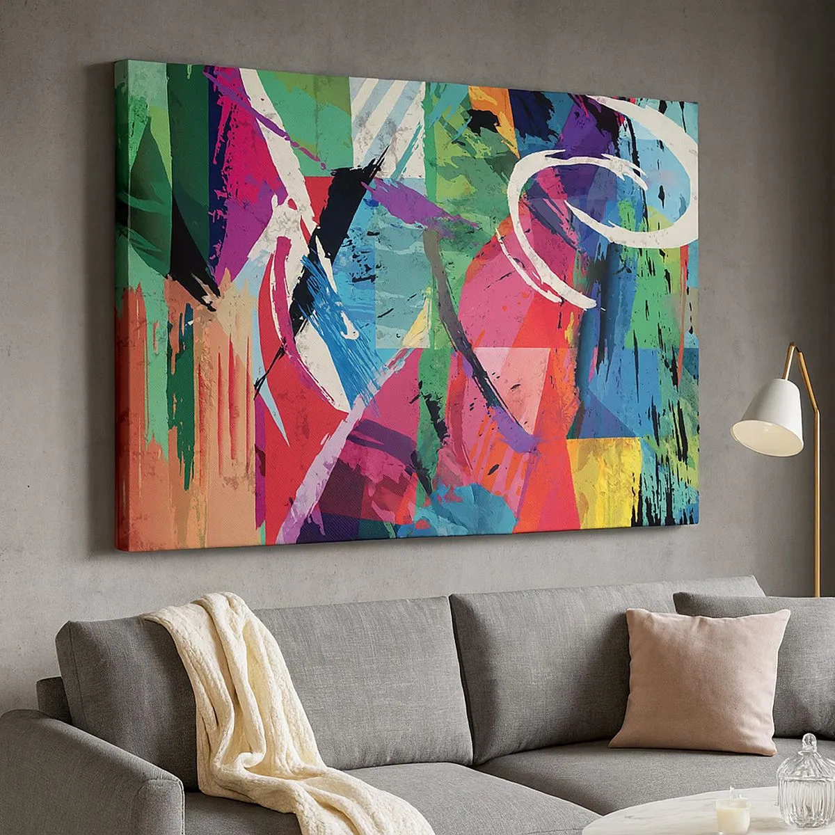 Bild auf Leinwand - Leinwandbild - Farbenfrohe Abstraktion mit dynamischen Pinselstrichen - 70x50cm - Schnell, spritzig und springt - Moderne Wanddekoration für Wohnzimmer und Schlafzimmer ARTTOR