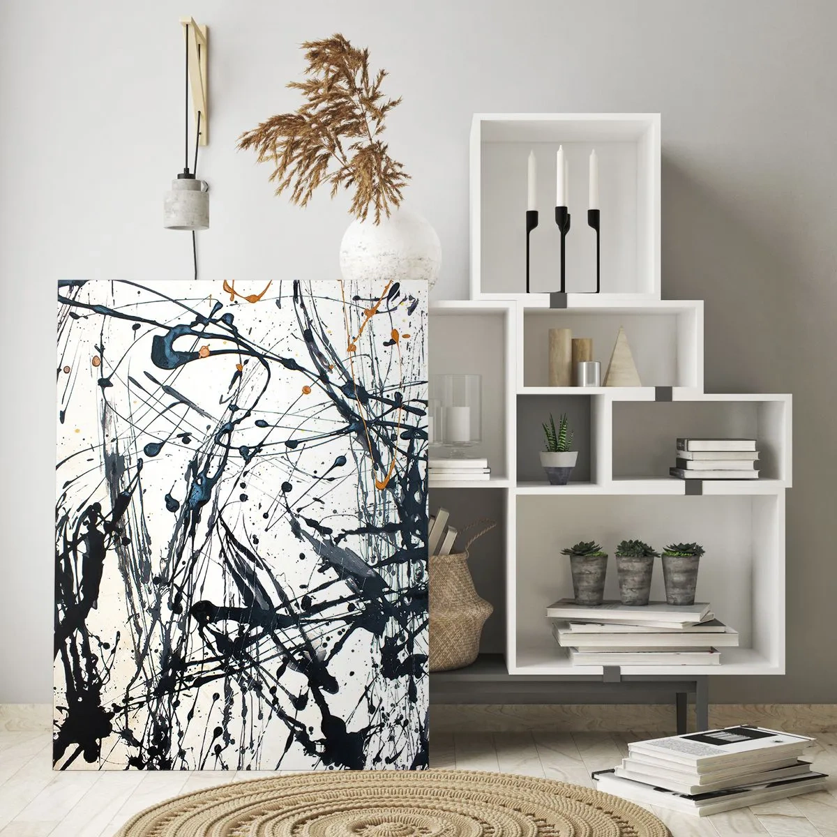 Glasbild - Bild auf glas - Ein abstraktes Gemälde mit Farbspritzern in dynamischen Mustern. - 70x100cm - Expressionistische Abstraktion - Moderne Wanddekoration für Wohnzimmer und Schlafzimmer ARTTOR