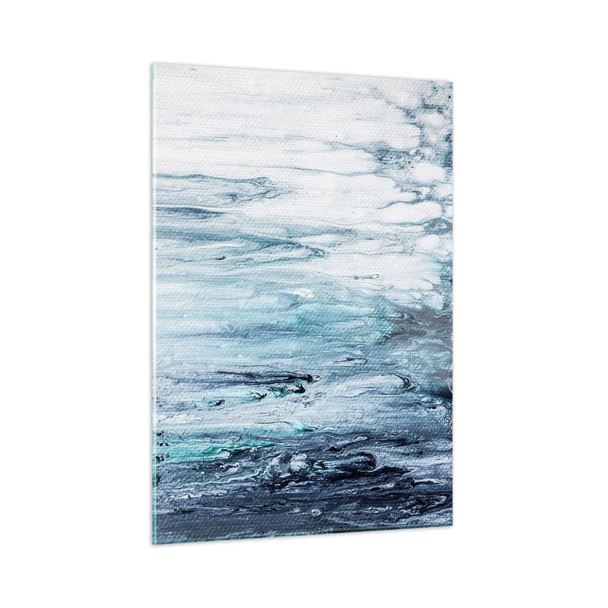Glasbild - Bild auf glas - Ein abstraktes Muster, das Wasserströmen in Blautönen ähnelt. - 50x70cm - Blaue Eiszapfen - Moderne Wanddekoration für Wohnzimmer und Schlafzimmer ARTTOR