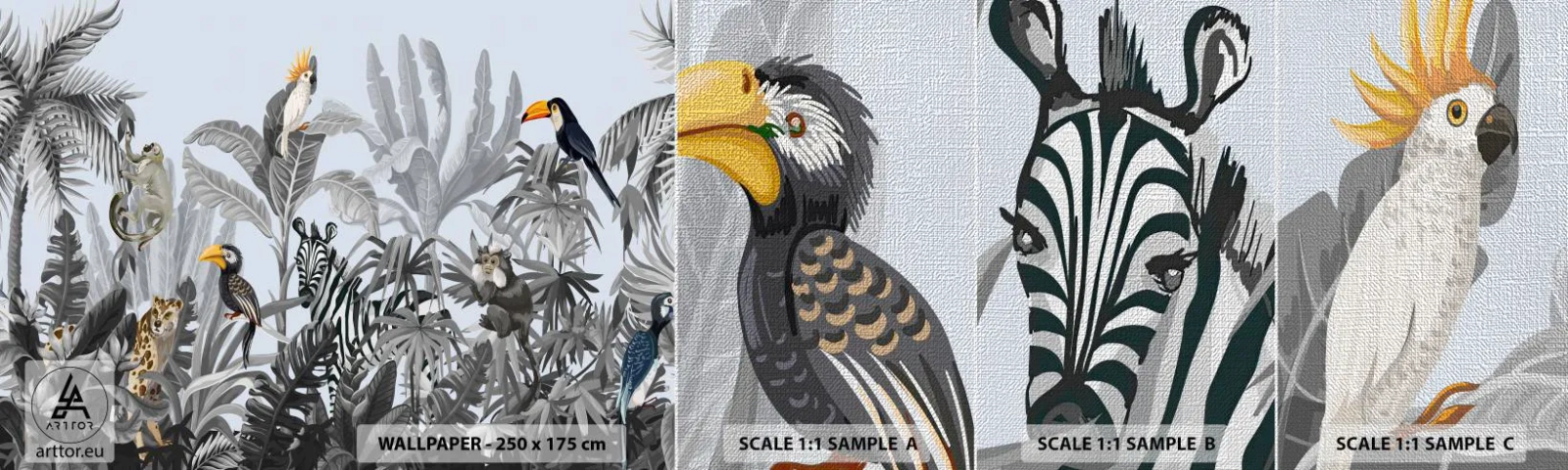 Fototapeten Muster Premium Canvas - Afrikanisches Märchen - Abstraktion, Dschungel, Tiere - 100x30 cm