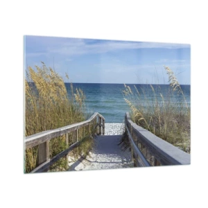 Glasbild - Bild auf glas - Weg zum Strand mit Meerblick - 100x70cm - In der Sonne, im Wind - Moderne Wanddekoration für Wohnzimmer und Schlafzimmer ARTTOR