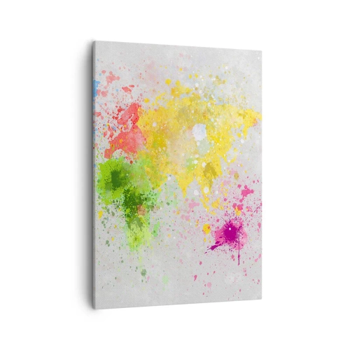 Bild auf Leinwand - Leinwandbild - Eine Weltkarte in farbenfroher Aquarell-Interpretation - 50x70cm - Alle Farben der Welt - Moderne Wanddekoration für Wohnzimmer und Schlafzimmer ARTTOR