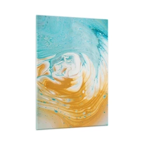 Glasbild - Bild auf glas - Pastellwirbel in blauen und gelben Farben - 50x70cm - Pastellwirbel - Moderne Wanddekoration für Wohnzimmer und Schlafzimmer ARTTOR