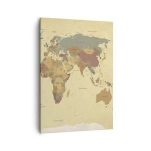 Bild auf Leinwand - Leinwandbild - Eine stilisierte Weltkarte in Beige- und Pastelltönen. - 50x70cm - Für dich - die ganze Welt - Moderne Wanddekoration für Wohnzimmer und Schlafzimmer ARTTOR