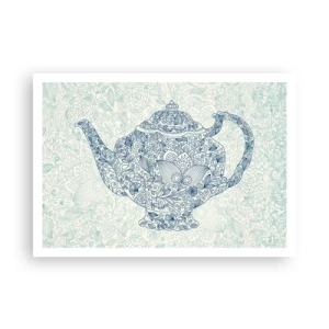 Poster - Dekorative Zeichnung einer Teekanne mit blauen Ornamenten - 100x70cm - Tee-Charm - Moderne Wanddekoration für Wohnzimmer und Schlafzimmer ARTTOR