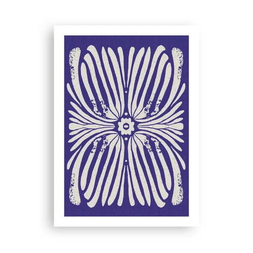 Poster - Symmetrisches Retro-Blumenmuster auf marineblauem Hintergrund - 50x70cm - Ethnische Inspirationen - Moderne Wanddekoration für Wohnzimmer und Schlafzimmer ARTTOR