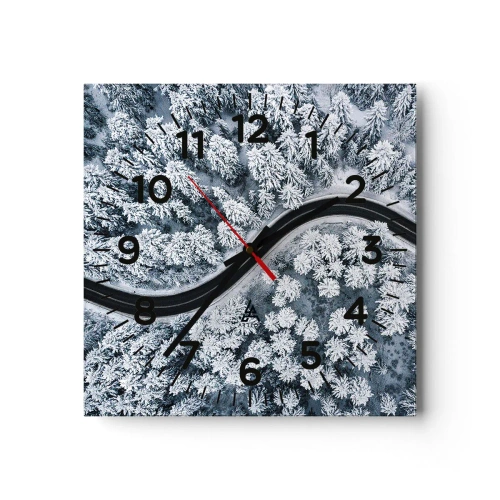 Wanduhr - Glasuhr - Durch den Winterwald - 40x40 cm